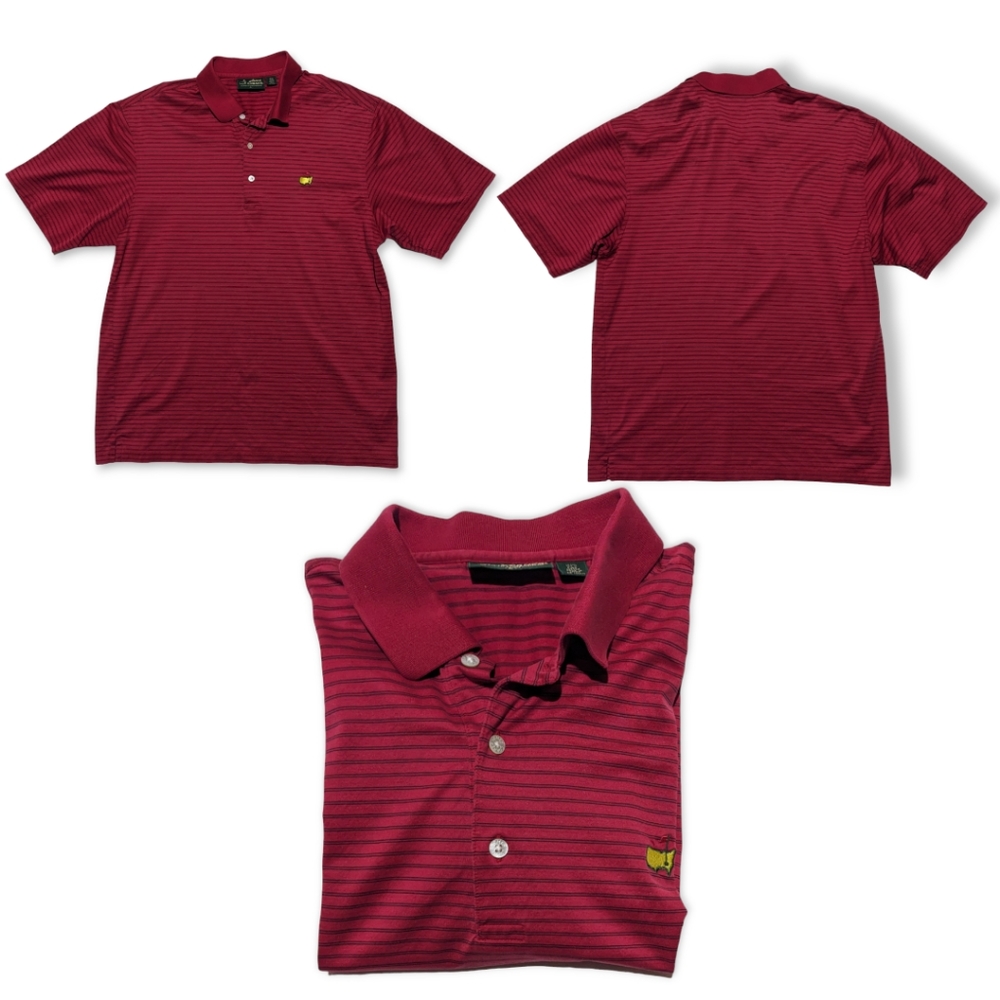 Masters Amen Corner Mens L Short Sleeve Red Striped Pima Cotton Golf Polo Shirt